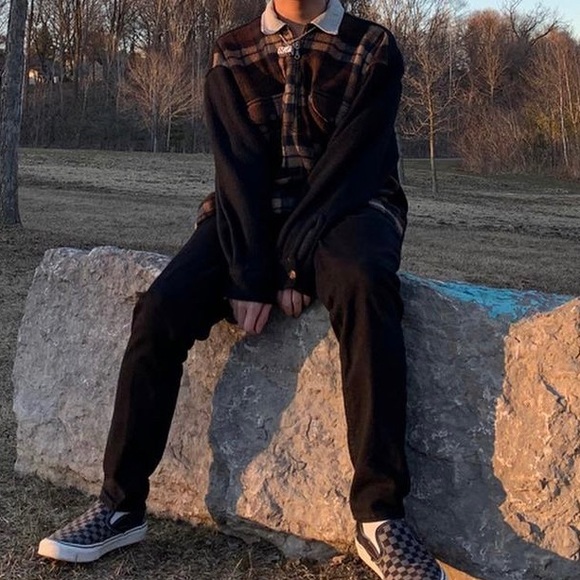 Brown checkered vintage quarter zip. Gently used - Picture 3 of 3